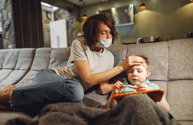 woman comforting child