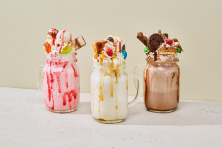 chocolate, strawberry and vanilla ice cream floats 